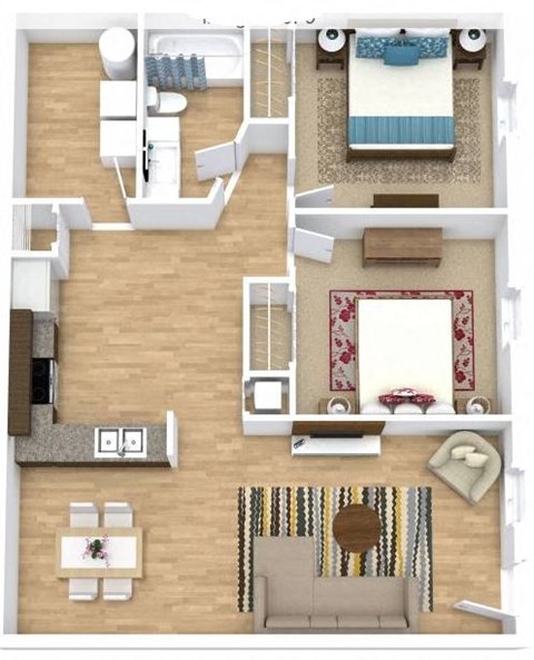 Floor plan for 2 beds, 1 bath, 816 sqft